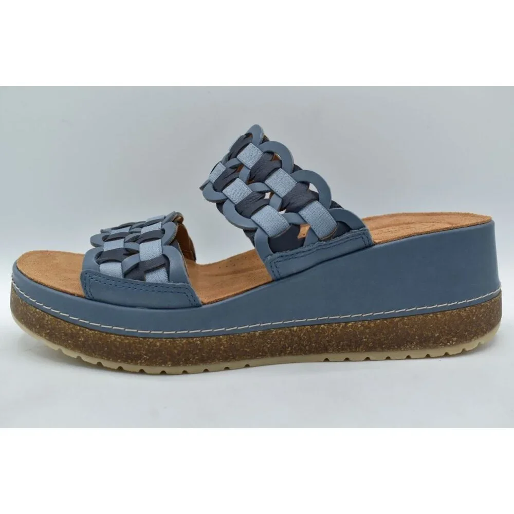 Clarks Women Size 11 Wide Width Kassanda Blue Combi Leather Mules Sandals Shoes‎